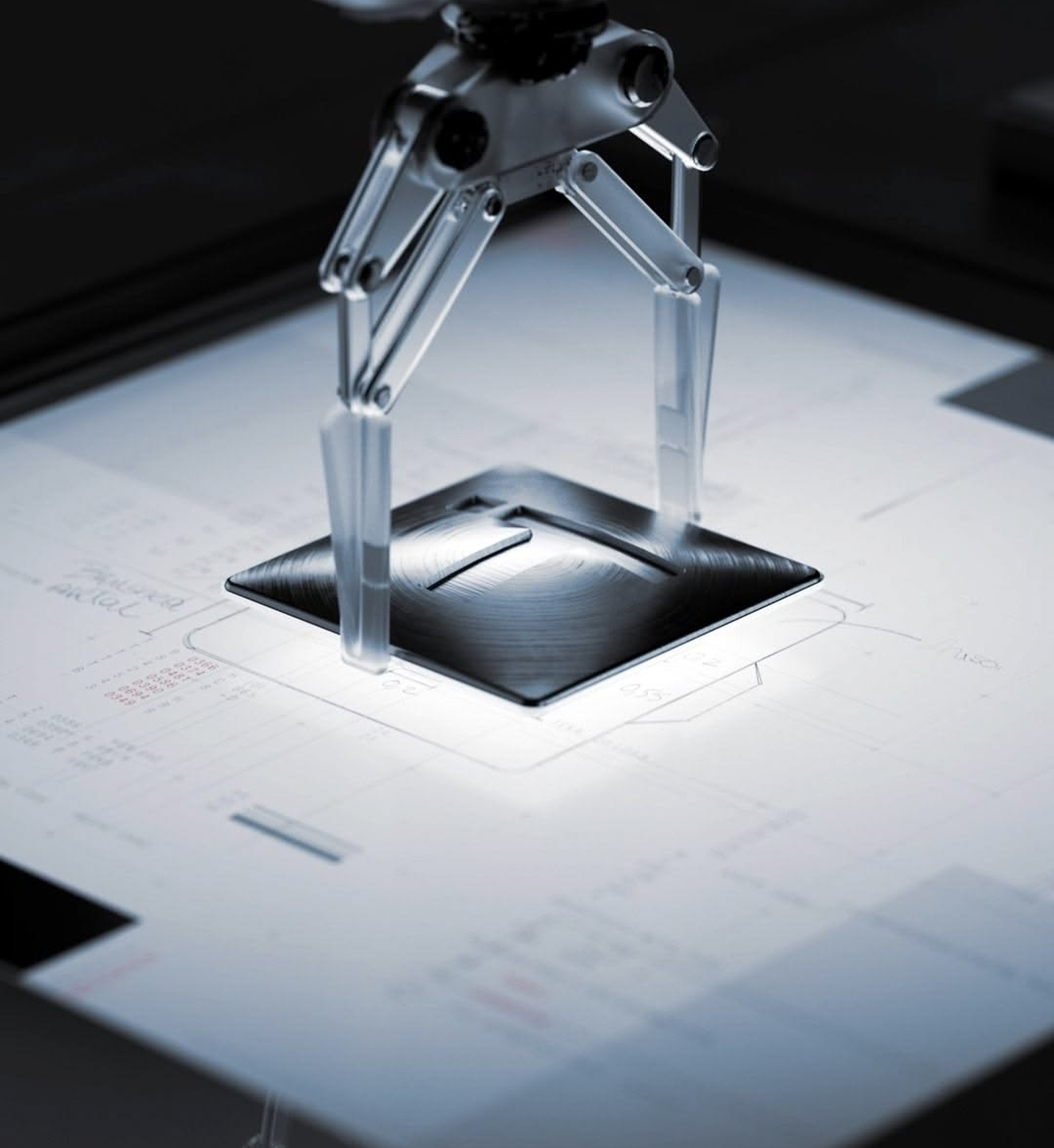 A robotic arm at work on a precision design